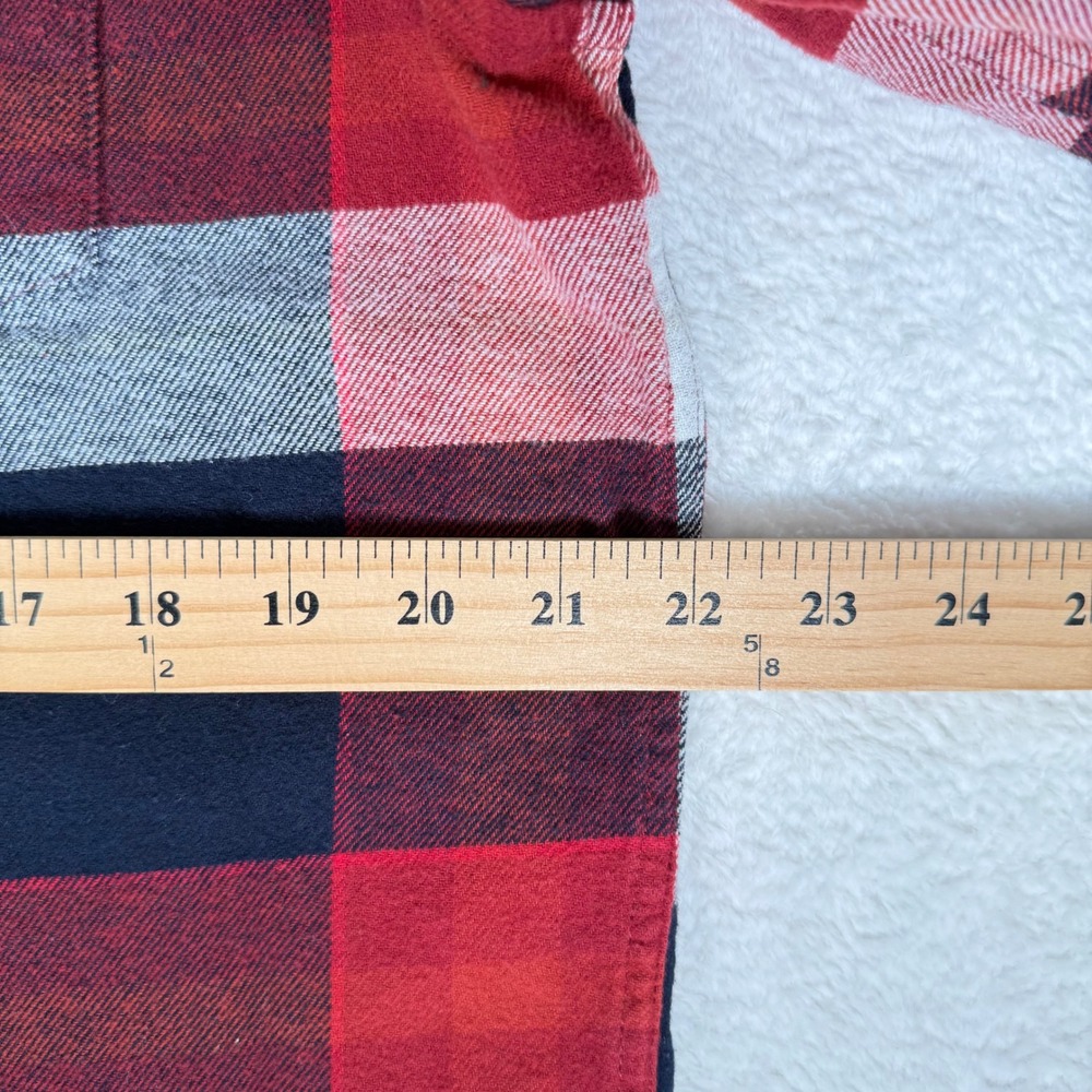 Lands End Mens Flannel Shirt Large Red Navy Blue Plaid Button Down Cotton L - Picture 6 of 8